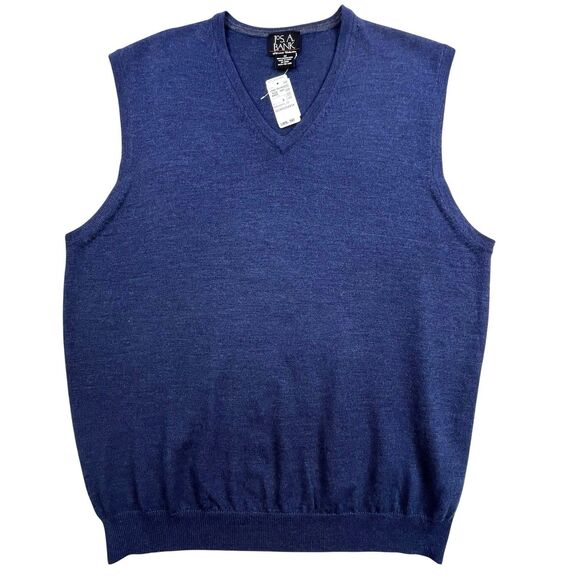 Jos A Bank Merino Wool Sweater Vest Mens Medium Navy Blue V-Neck Signature NEW